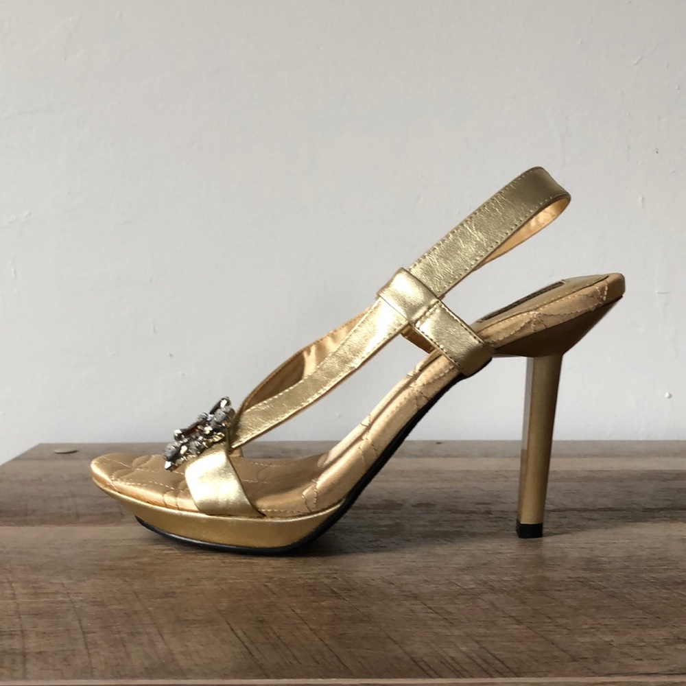 Xoxo gold strappy jeweled sandals